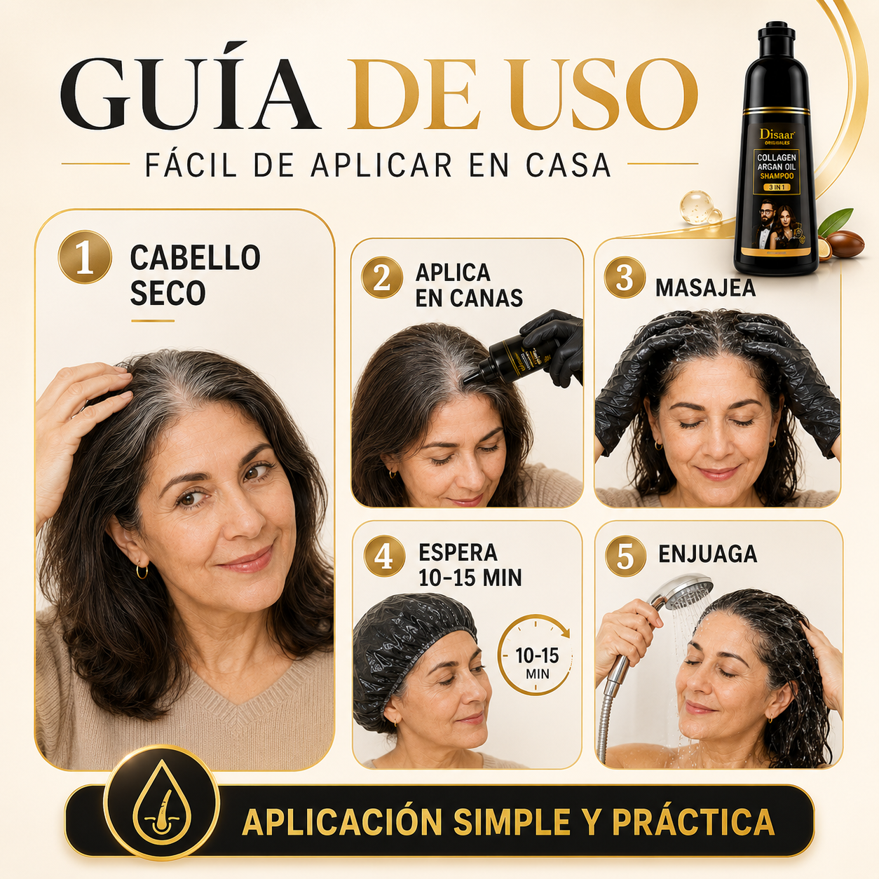 CHAMPÚ TINTE DISAAR ANTI CANAS 400ML - Devuelve la Vida y Color a tu Cabello