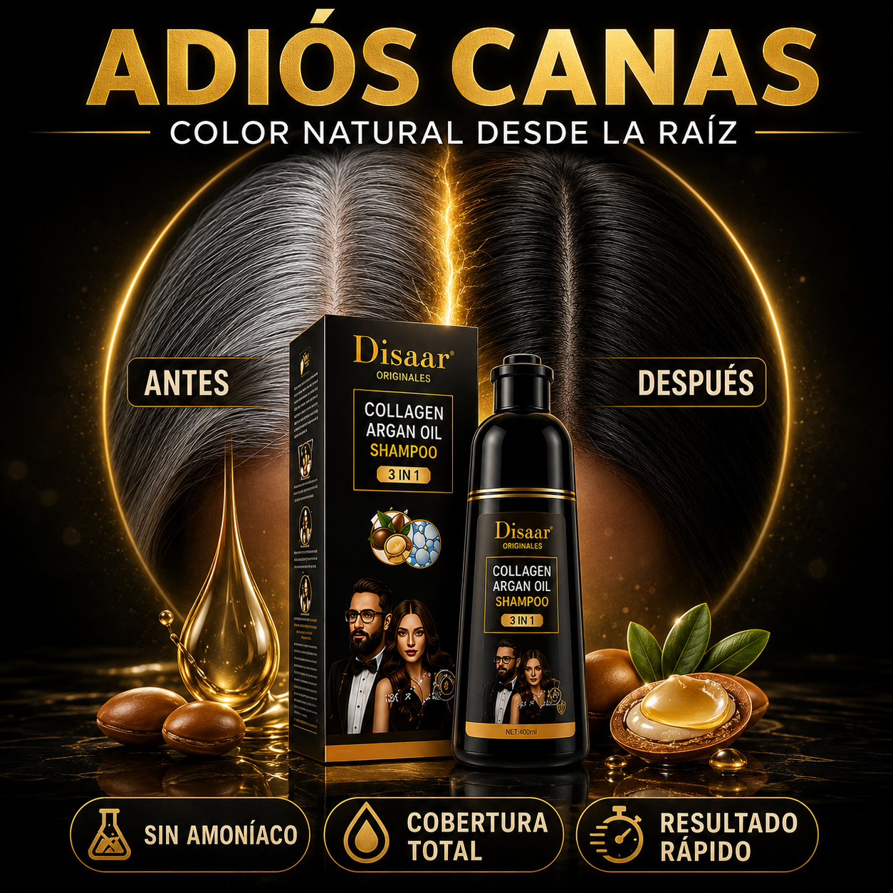 CHAMPÚ TINTE DISAAR ANTI CANAS 400ML - Devuelve la Vida y Color a tu Cabello