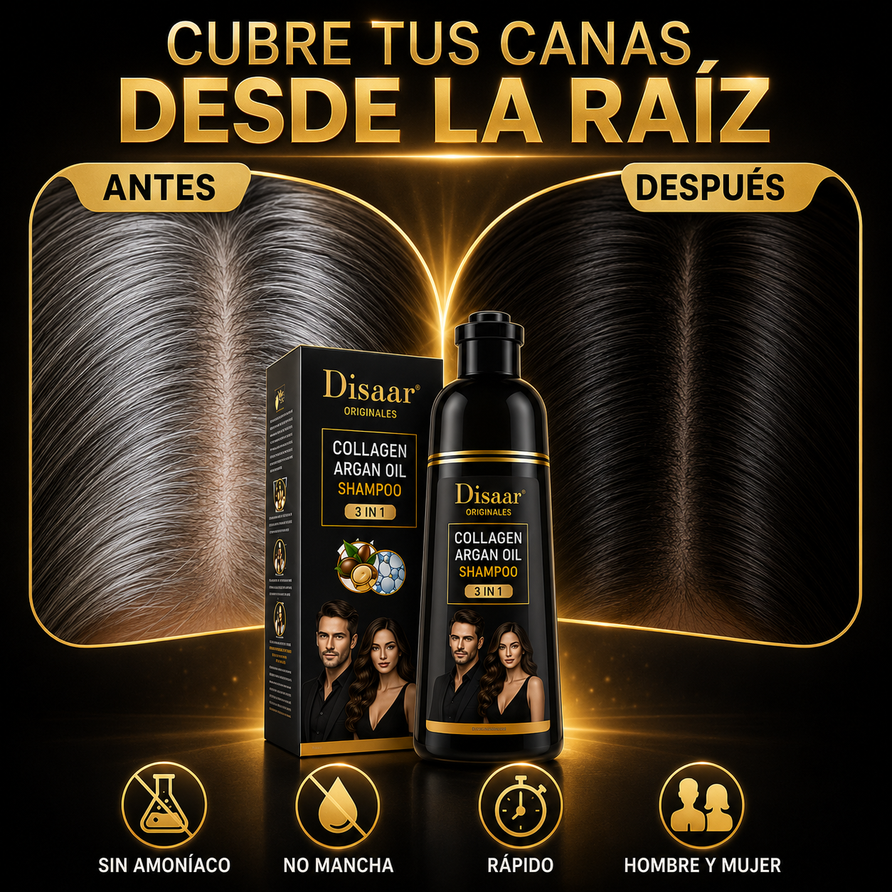 CHAMPÚ TINTE DISAAR ANTI CANAS 400ML - Devuelve la Vida y Color a tu Cabello